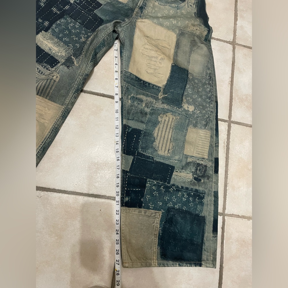 Free People Illusions 
Patchwork Relaxed Barrel Jeans
Indigo Size 26 NWT RARE - Picture 8 of 14